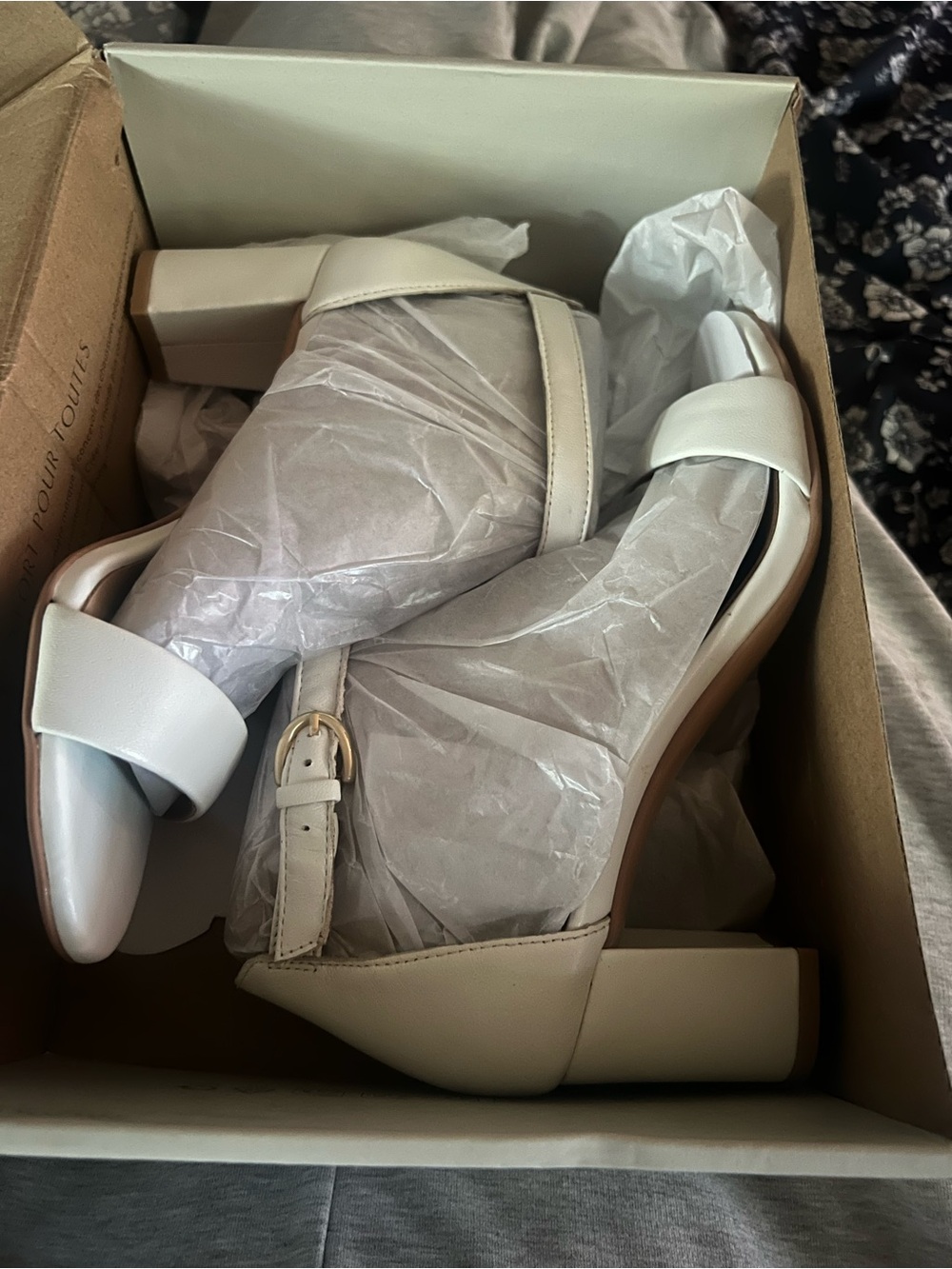 Women’s Cream Block Heel Sandal with Ankle Strap